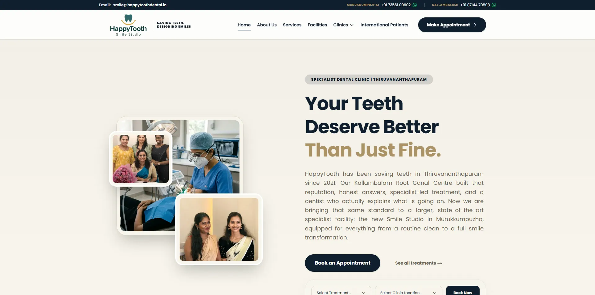 HappyTooth Dental website designed and built by Red Dot Consultancy, screen 1