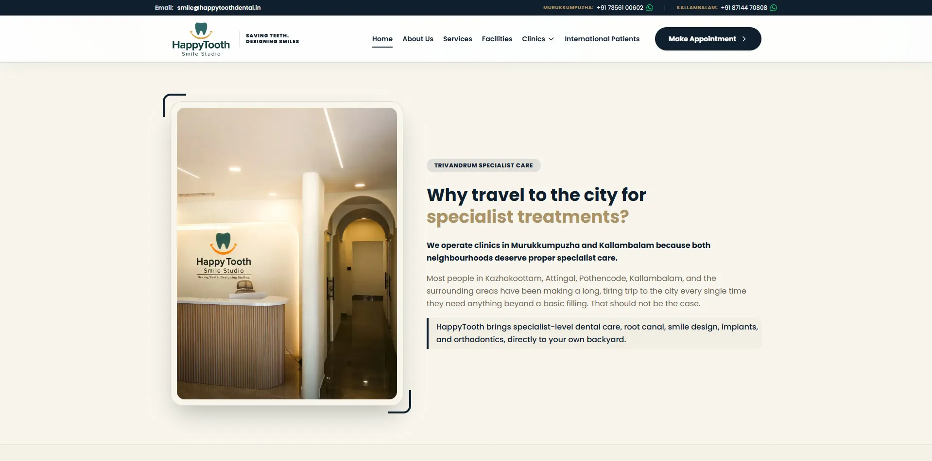 HappyTooth Dental website designed and built by Red Dot Consultancy, screen 2